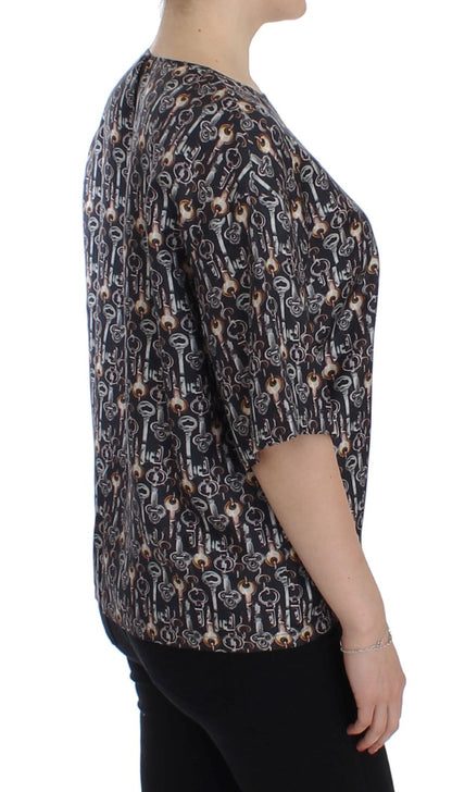 Blusa de seda gris con estampado de llave dorada Dolce & Gabbana