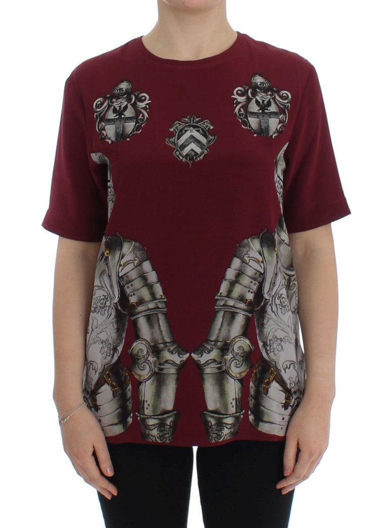 Camiseta blusa de seda con estampado de caballero rojo de Dolce & Gabbana