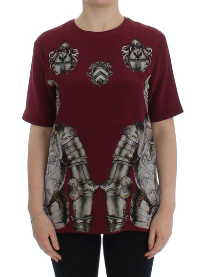 Camiseta blusa de seda con estampado de caballero rojo de Dolce & Gabbana