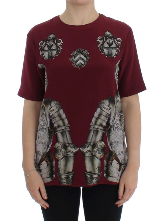 Camiseta blusa de seda con estampado de caballero rojo de Dolce & Gabbana