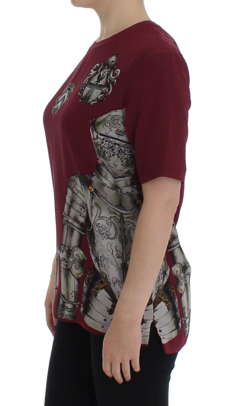 Camiseta blusa de seda con estampado de caballero rojo de Dolce & Gabbana