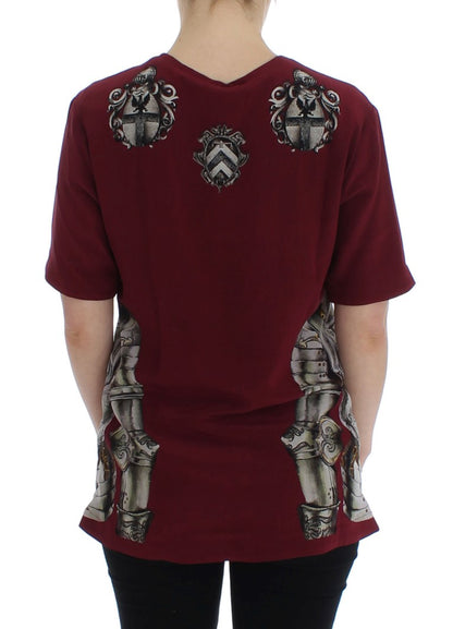 Camiseta blusa de seda con estampado de caballero rojo de Dolce & Gabbana