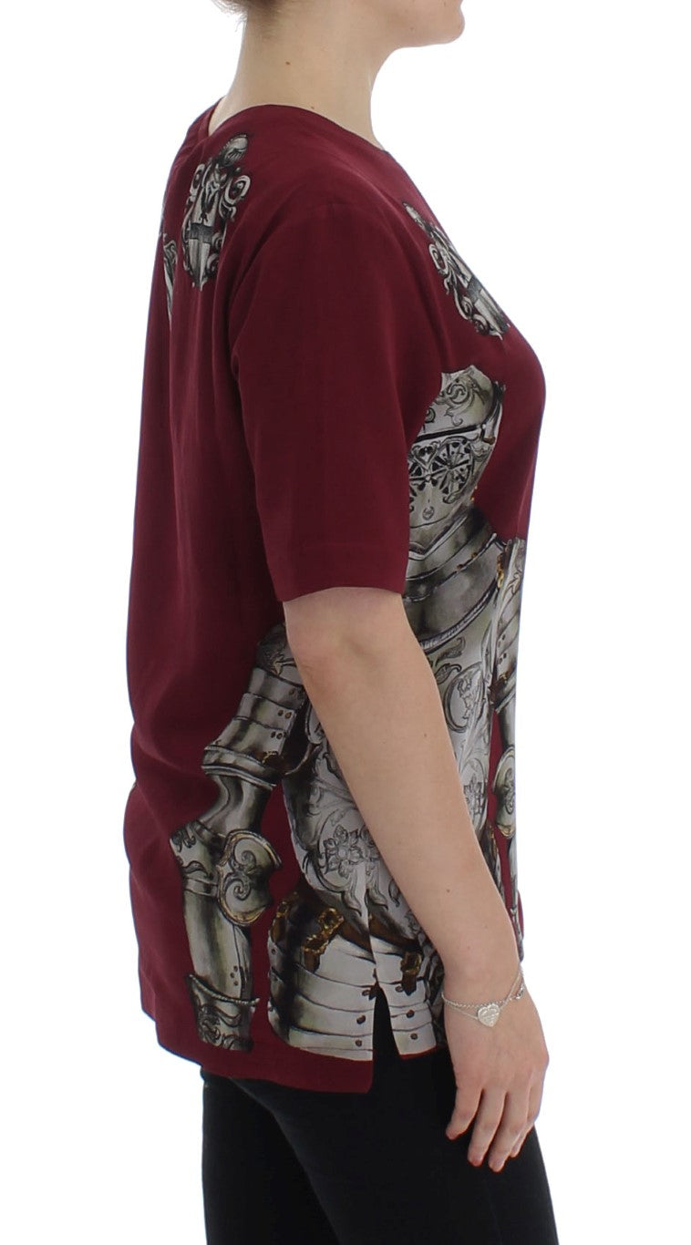Camiseta blusa de seda con estampado de caballero rojo de Dolce & Gabbana