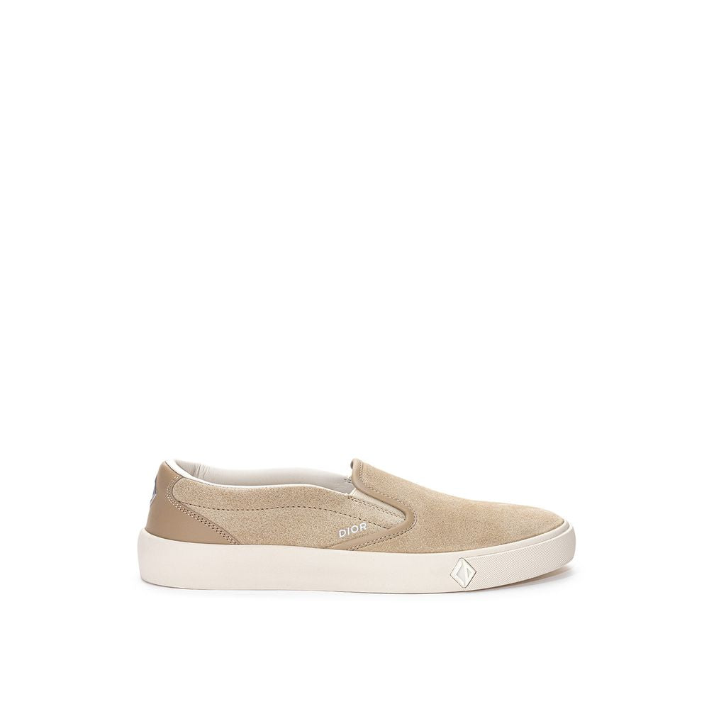 Dior Beige Leather Slip-On Loafers with White Rubber Sole