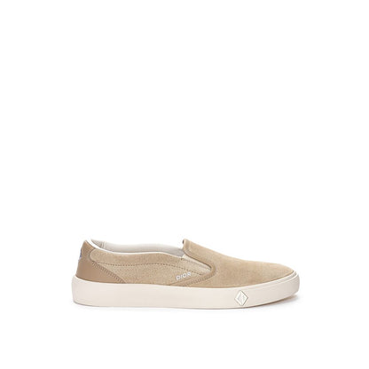 Dior Beige Leather Slip-On Loafers with White Rubber Sole