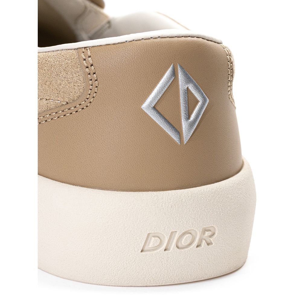 Dior Beige Leather Slip-On Loafers with White Rubber Sole