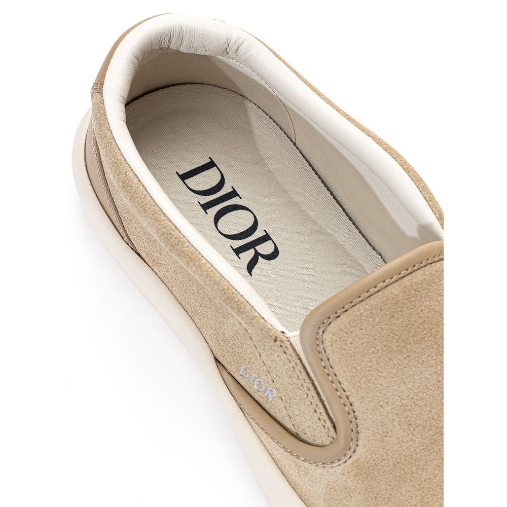 Dior Beige Leather Slip-On Loafers with White Rubber Sole