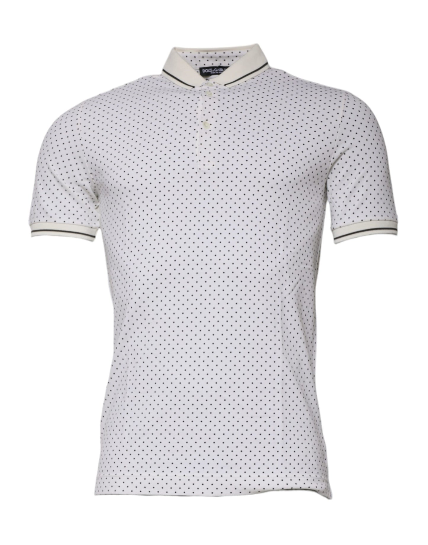 Camiseta tipo polo con cuello de algodón blanco con lunares de Dolce & Gabbana
