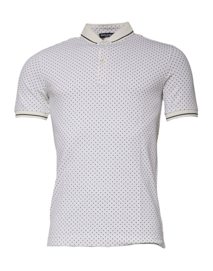 Camiseta tipo polo con cuello de algodón blanco con lunares de Dolce & Gabbana