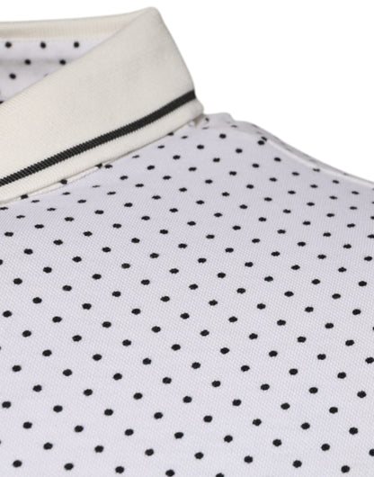 Camiseta tipo polo con cuello de algodón blanco con lunares de Dolce & Gabbana