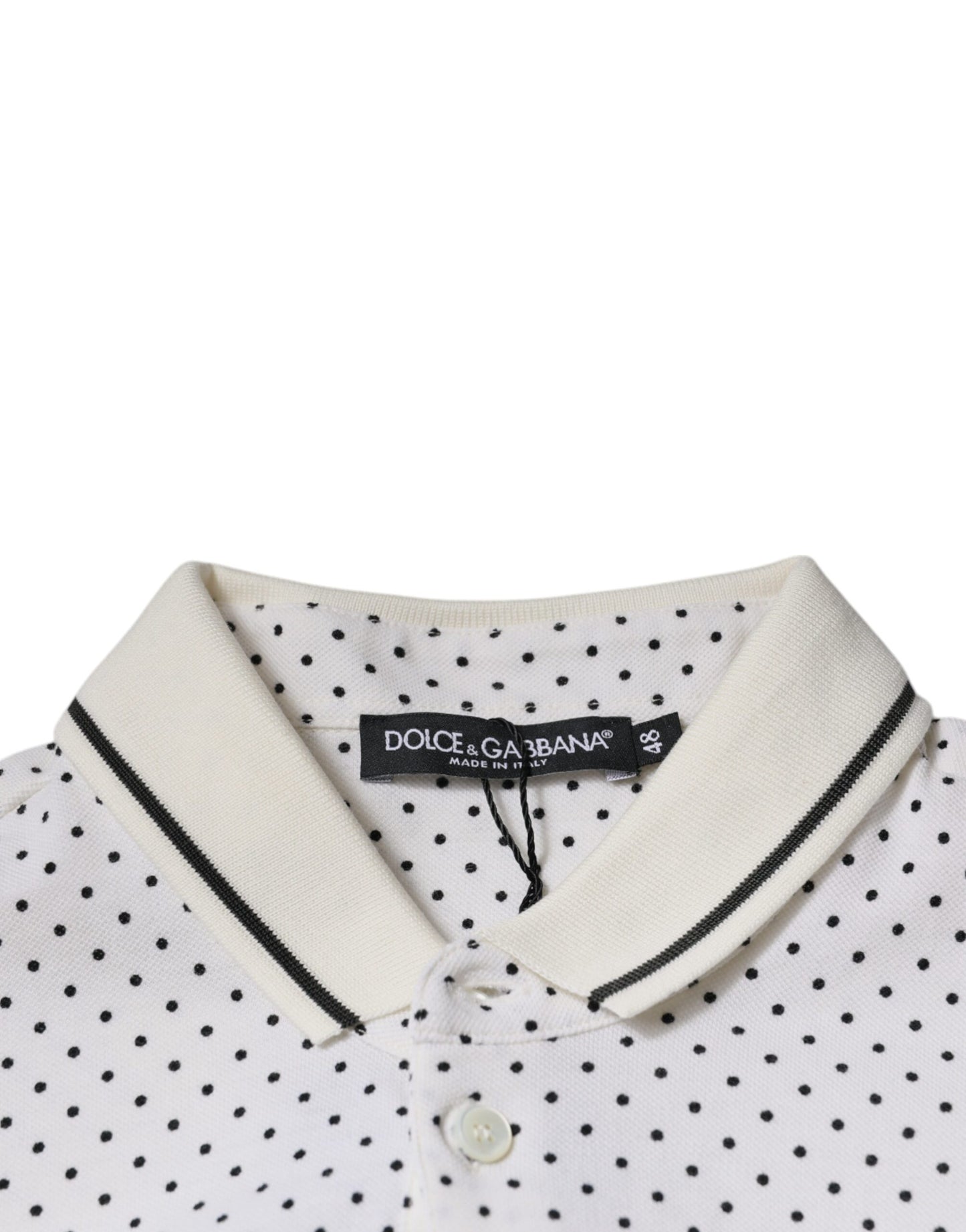 Camiseta tipo polo con cuello de algodón blanco con lunares de Dolce & Gabbana