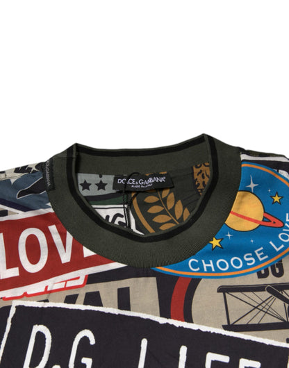 Camiseta de algodón con cuello redondo y estampado gráfico multicolor Dolce & Gabbana