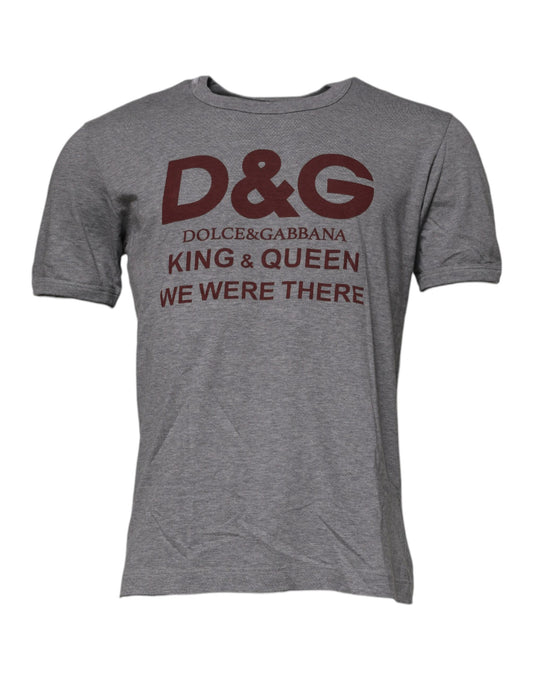 Camiseta de hombre Dolce & Gabbana de cuello redondo de algodón gris con logo estampado