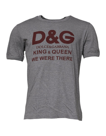Camiseta de hombre Dolce & Gabbana de cuello redondo de algodón gris con logo estampado
