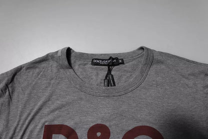 Camiseta de hombre Dolce & Gabbana de cuello redondo de algodón gris con logo estampado