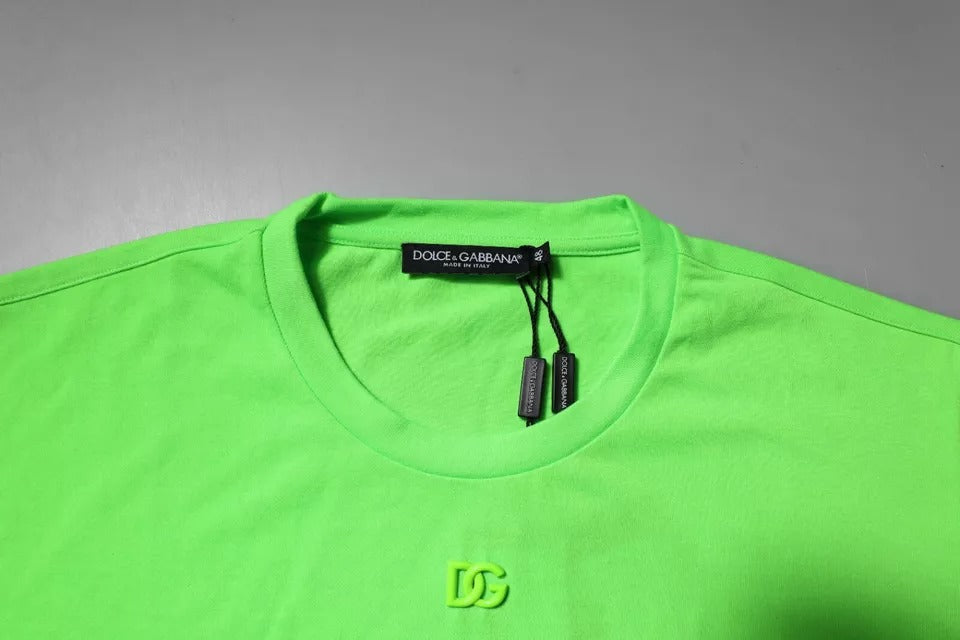 Camiseta de cuello redondo de poliéster verde con logo de Dolce & Gabbana