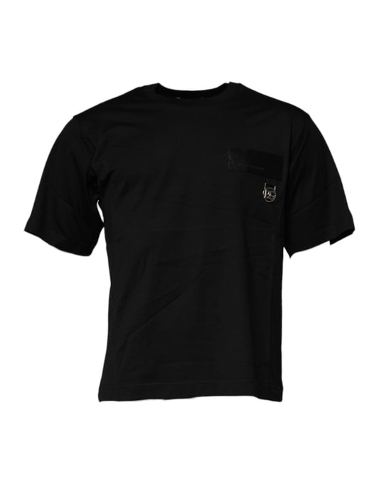 Camiseta de cuello redondo de algodón negra con parche del logo de Dolce & Gabbana