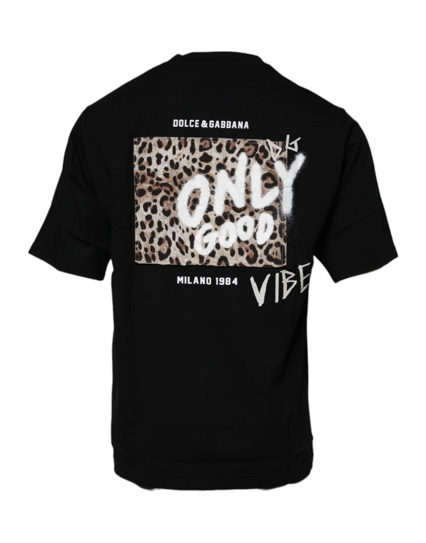 Dolce & Gabbana Camiseta de algodón con cuello redondo y estampado de leopardo Amore negra