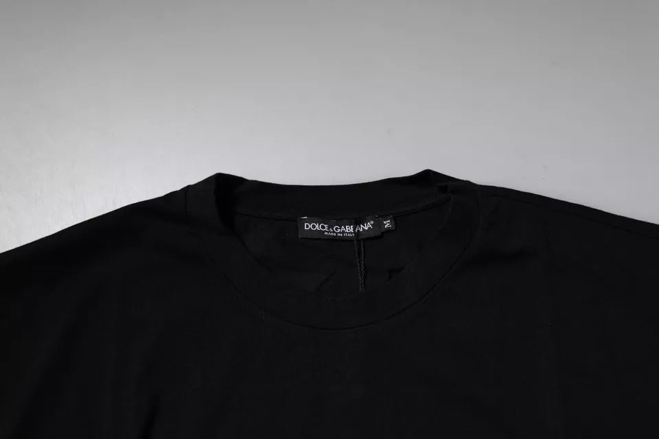Dolce & Gabbana Camiseta de algodón con cuello redondo y estampado de leopardo Amore negra