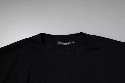 Dolce & Gabbana Camiseta de algodón con cuello redondo y estampado de leopardo Amore negra