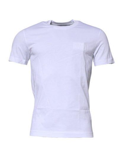 Camiseta de Algodón con Cuello Redondo y Placa de Logotipo Blanca Dolce & Gabbana