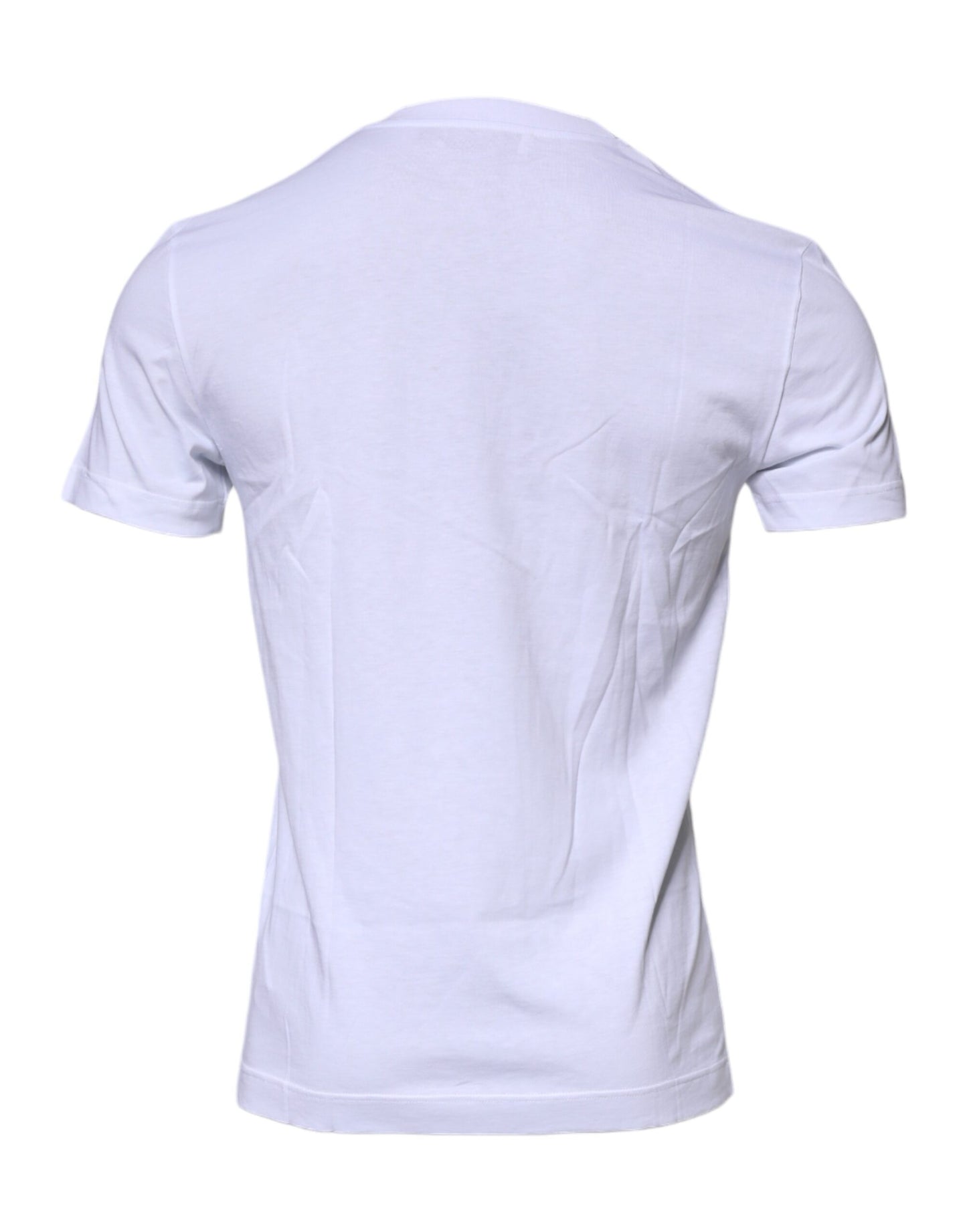 Camiseta de Algodón con Cuello Redondo y Placa de Logotipo Blanca Dolce & Gabbana