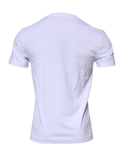 Camiseta de Algodón con Cuello Redondo y Placa de Logotipo Blanca Dolce & Gabbana
