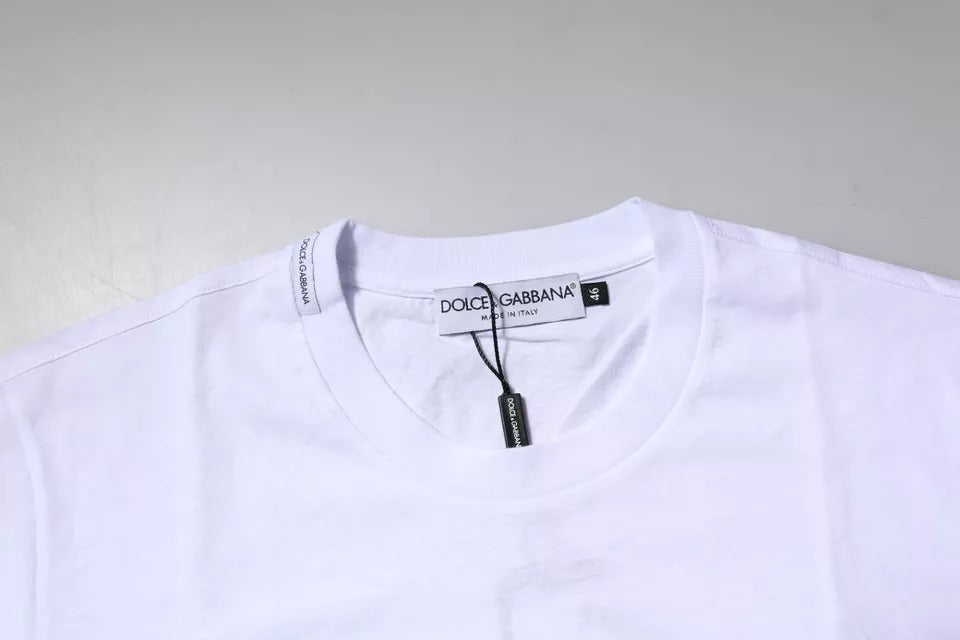 Camiseta de Algodón con Cuello Redondo y Placa de Logotipo Blanca Dolce & Gabbana