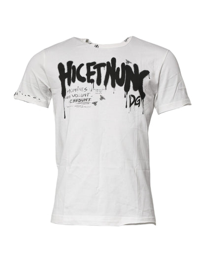 Camiseta de algodón blanca con cuello redondo y estampado gráfico de Dolce & Gabbana