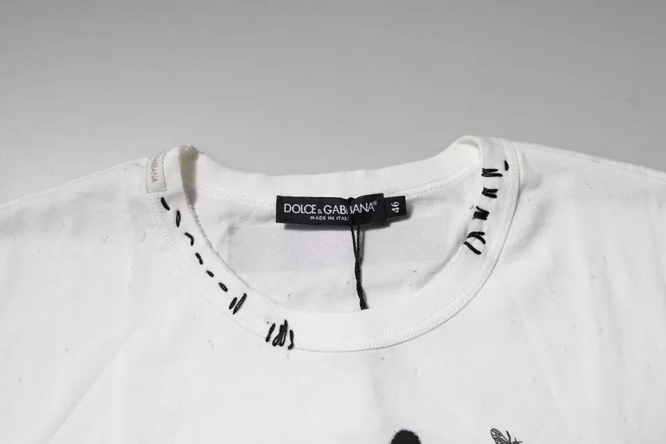 Camiseta de algodón blanca con cuello redondo y estampado gráfico de Dolce & Gabbana