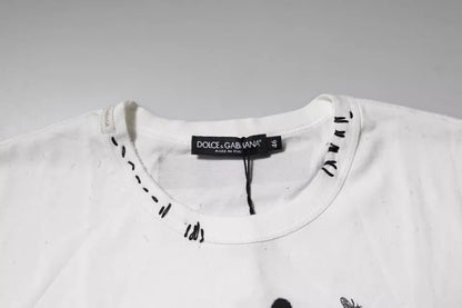 Camiseta de algodón blanca con cuello redondo y estampado gráfico de Dolce & Gabbana