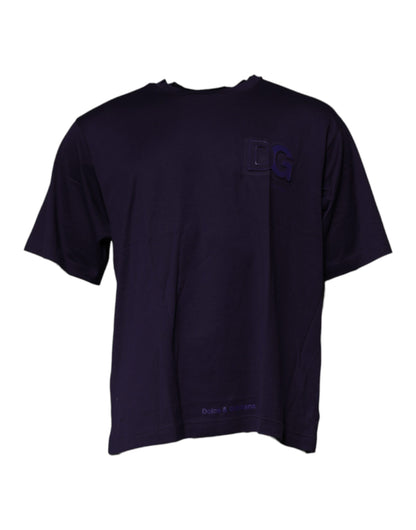 Camiseta Dolce & Gabbana azul marino de algodón con cuello redondo y logo DG