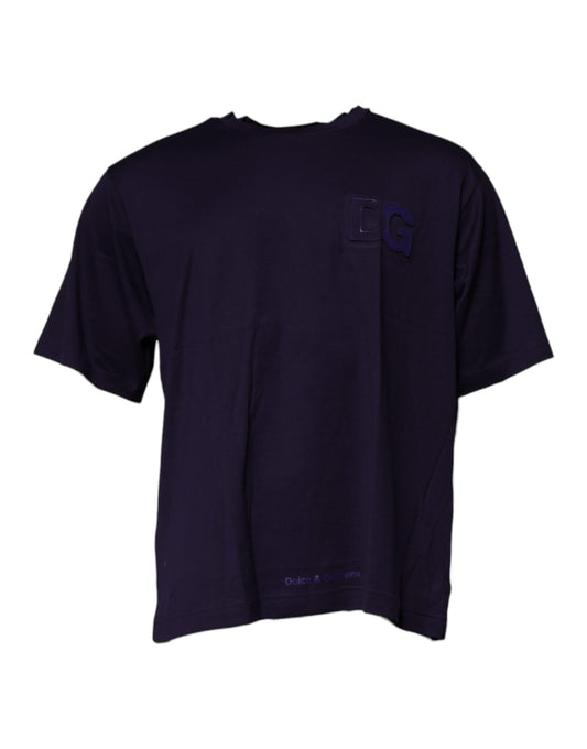Camiseta Dolce & Gabbana azul marino de algodón con cuello redondo y logo DG