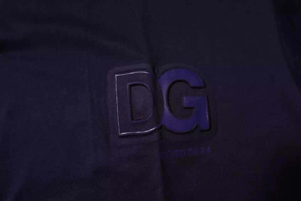 Camiseta Dolce & Gabbana azul marino de algodón con cuello redondo y logo DG