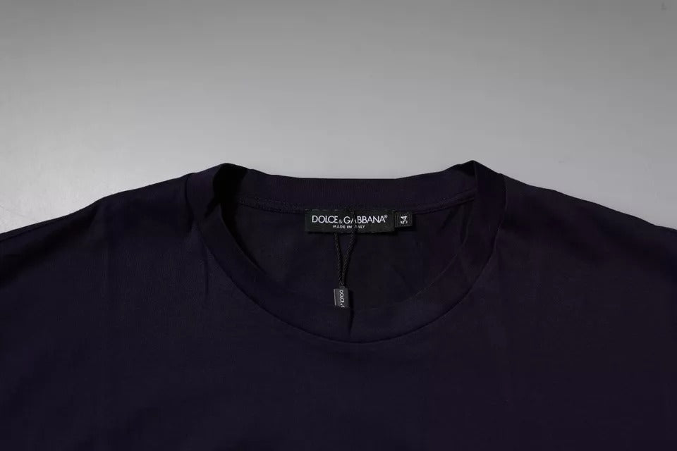 Camiseta Dolce & Gabbana azul marino de algodón con cuello redondo y logo DG