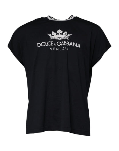 Camiseta Dolce & Gabbana de Algodón con Cuello Redondo y Corona con Logo Azul Oscuro