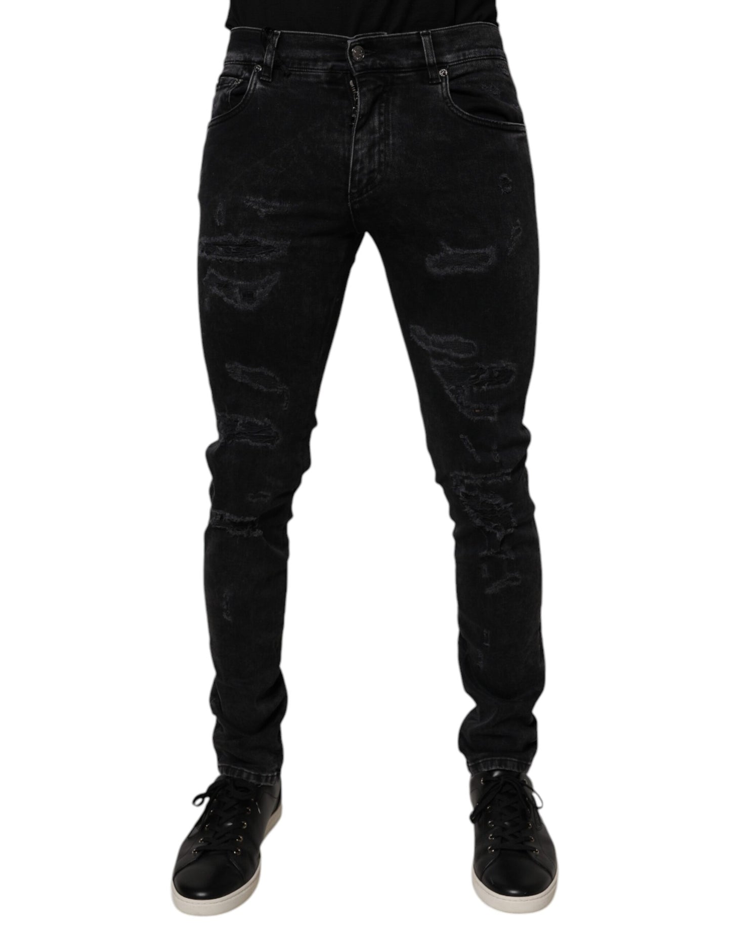 Dolce & Gabbana Vaqueros Ajustados de Algodón Negro Rasgado para Hombre