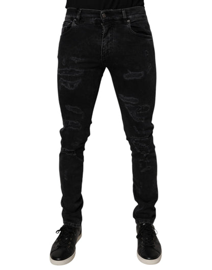 Dolce & Gabbana Vaqueros Ajustados de Algodón Negro Rasgado para Hombre
