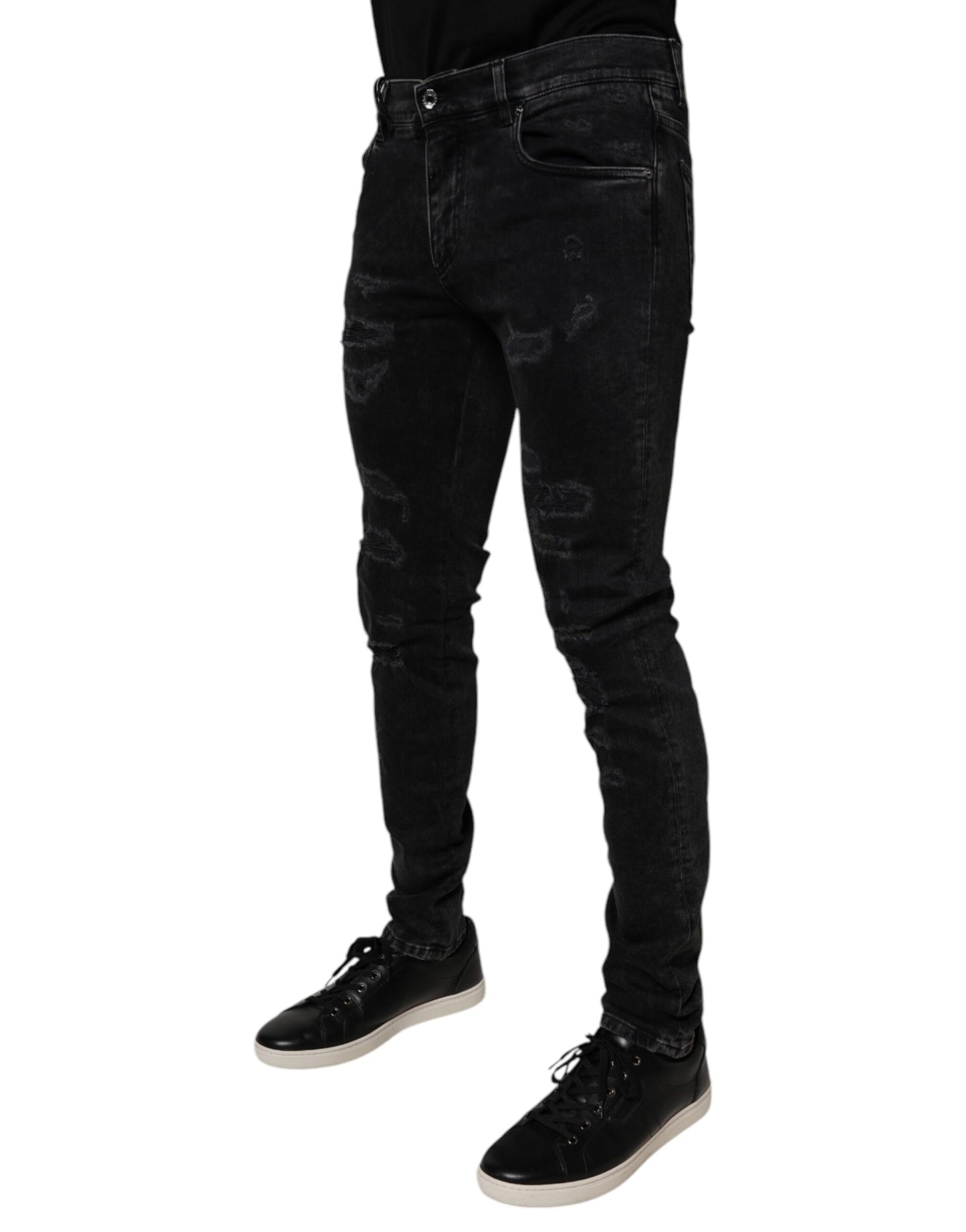 Dolce & Gabbana Vaqueros Ajustados de Algodón Negro Rasgado para Hombre
