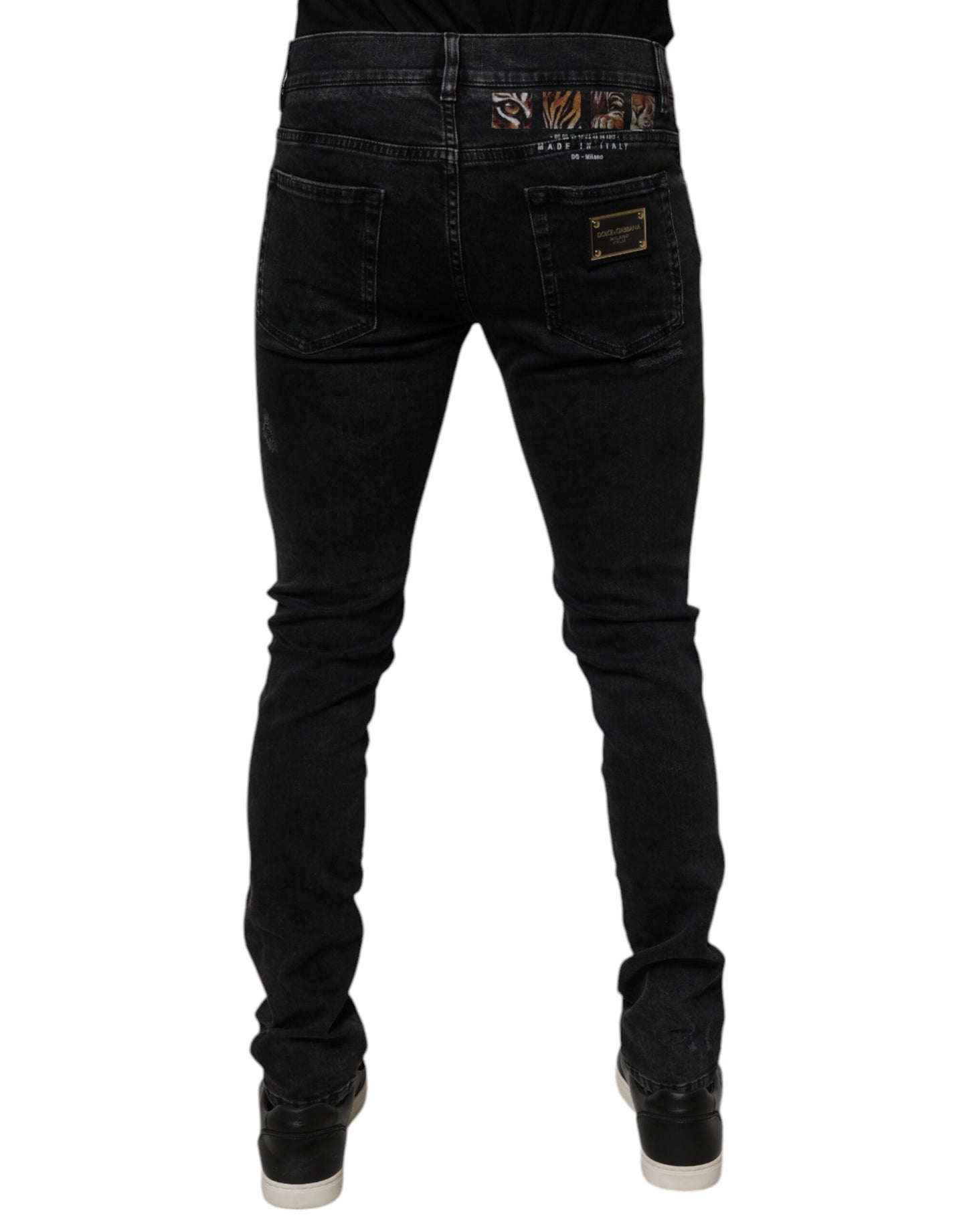 Dolce & Gabbana Vaqueros Ajustados de Algodón Negro Rasgado para Hombre