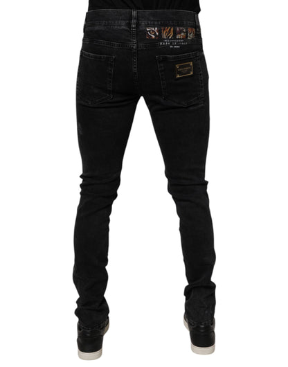 Dolce & Gabbana Vaqueros Ajustados de Algodón Negro Rasgado para Hombre