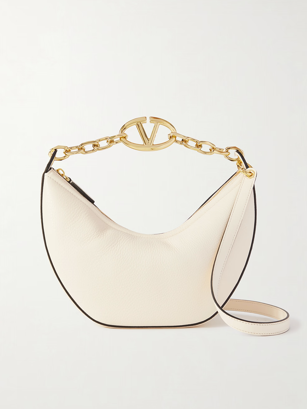 Bolso de hombro pequeño hobo Valentino Garavani de piel color marfil con VLogo