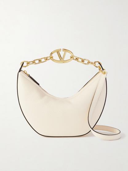 Bolso de hombro pequeño hobo Valentino Garavani de piel color marfil con VLogo