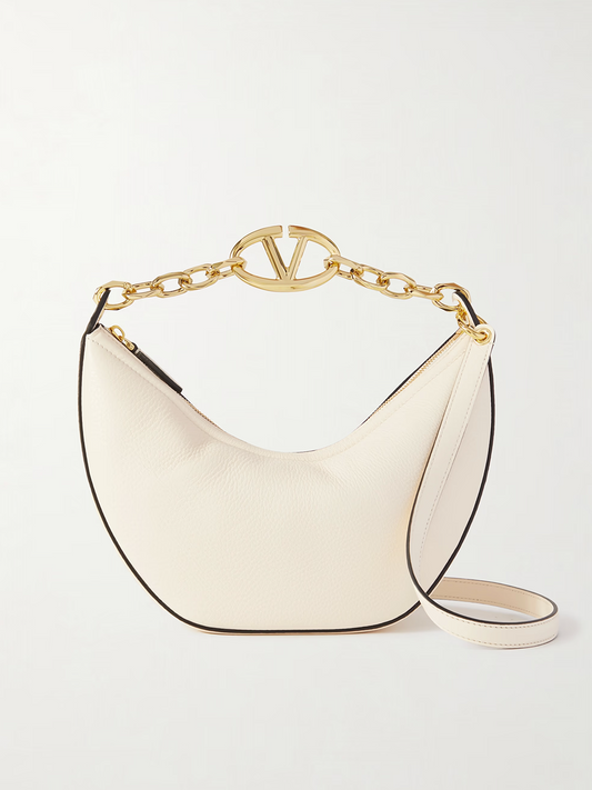 Bolso de hombro pequeño hobo Valentino Garavani de piel color marfil con VLogo