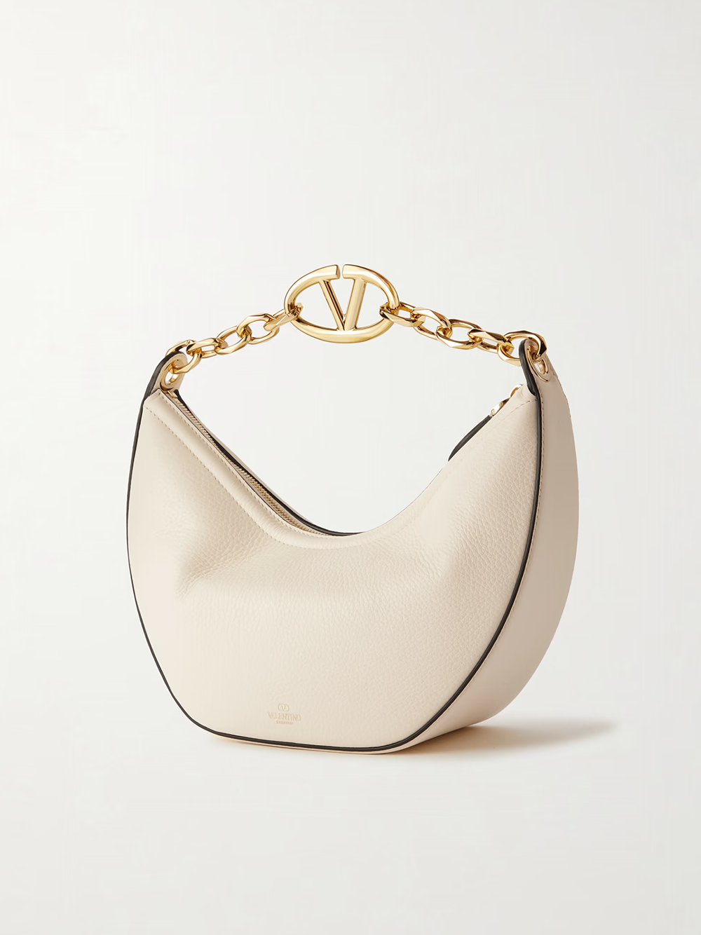 Bolso de hombro pequeño hobo Valentino Garavani de piel color marfil con VLogo