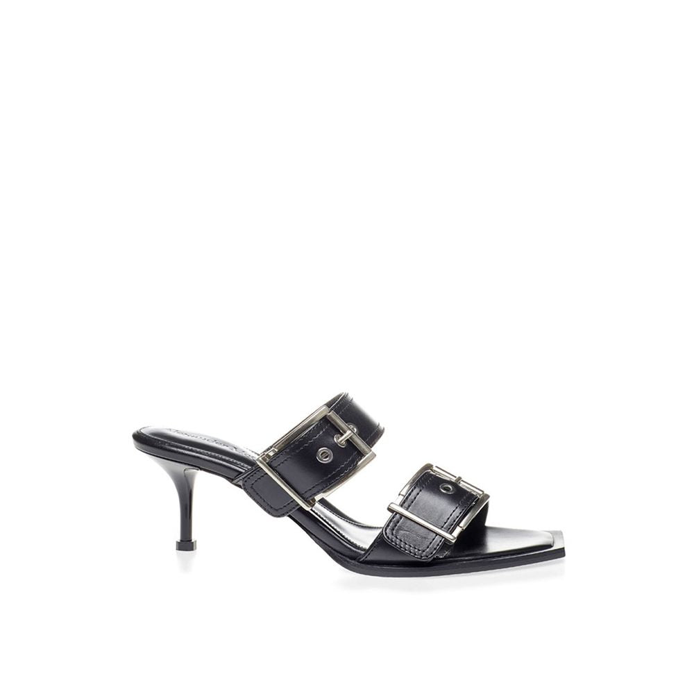 Sandalias Alexander McQueen de cuero negro con tacón de aguja