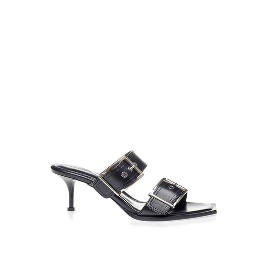 Sandalias Alexander McQueen de cuero negro con tacón de aguja