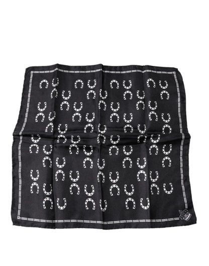 Pañuelo de seda cuadrado negro con herradura Dolce & Gabbana