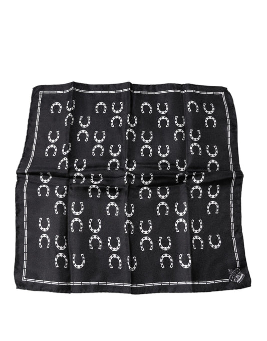 Pañuelo de seda cuadrado negro con herradura Dolce & Gabbana