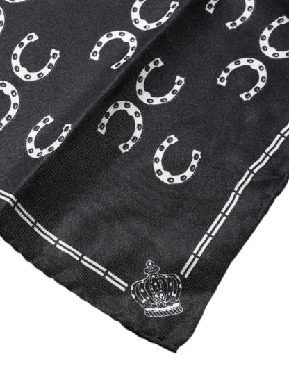 Pañuelo de seda cuadrado negro con herradura Dolce & Gabbana